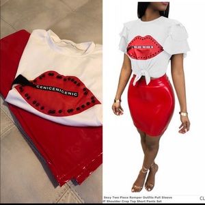 2-piece red and white outfit